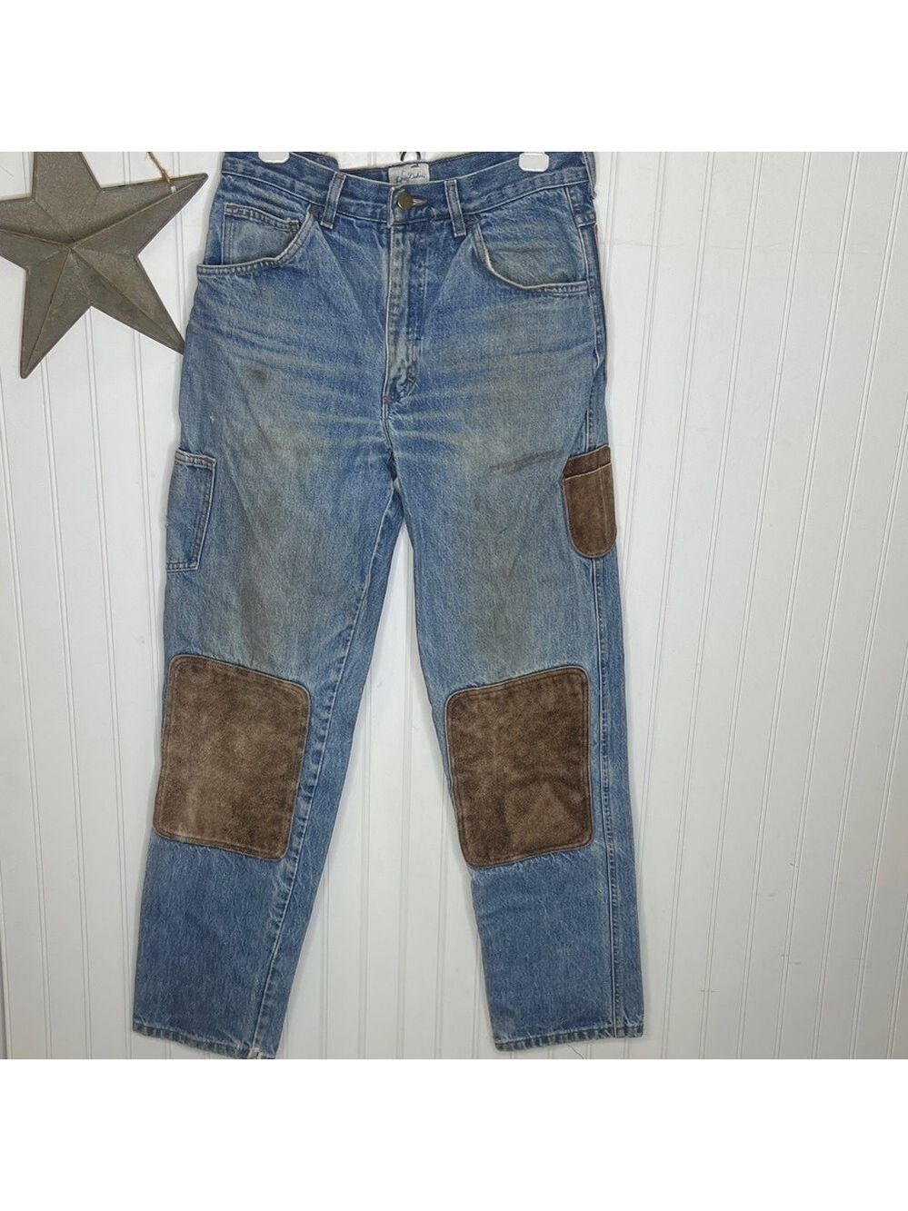 Jaque Dubois Blue Jeans with Brown Leather Patches Size 32
